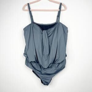 2/$30 Magisculpt One Piece Blouson Swimsuit Gunmetal Gray Adjustable Strap #7453